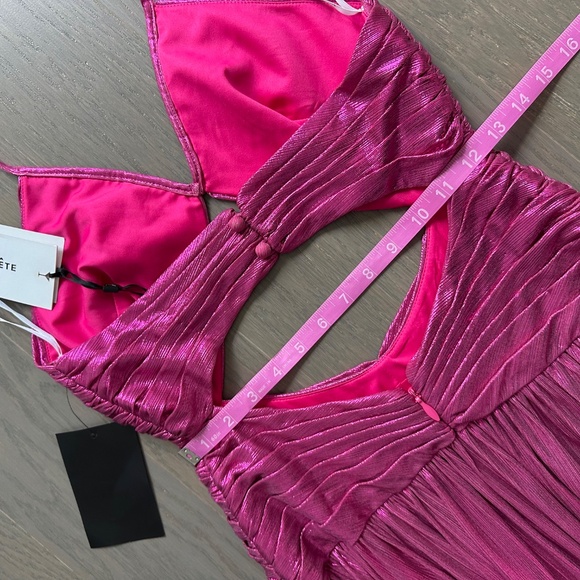 Retrofete Juliana Pink Metallic Lame Halter Cut Out Maxi Dress - with tags - S - Picture 8 of 12